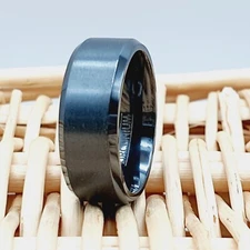 Black Zirconium Wedding Band for Men – Flat Beveled High Polished Ring