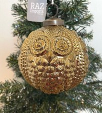 Copper Owl Ball Mercury glass Ornament, Kugel style, 4" T, Raz Imports NWT