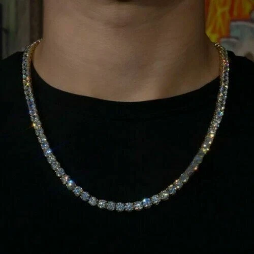 15Ct Round Cut Lab Created Diamond Tennis Necklace 14K Yellow Gold