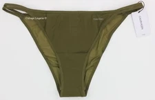 NWT Calvin Klein QF6730 "Sheer Marquisette" Nylon Logo String Tanga, Dark Green