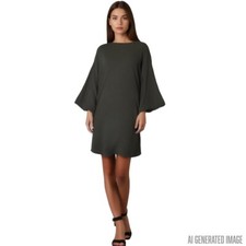 ZARA Black Boat Neck Long Sleeve Dress Small NWT Minimalist Goth Office Chic