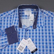 NWT Construct Men's Slim Performance Shirt Flip Cuffs Plaid 2XL 18-18.5 35/36