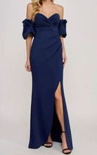 Emerald Sundae Women's Juniors' Blue Off-the-Shoulder Slit Gown Dress Size XS