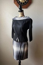 1950s Vintage Plaid Skirt Top Set Secretary Fall Retro Madmen Rockabilly S M 50s