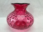 Fenton Dot Optic Ruby Overlay Cranberry Art Glass Vase 6" Tall