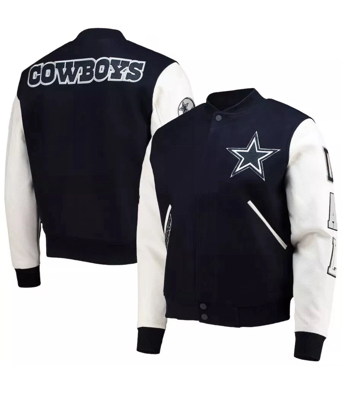 Letterman Dallas Cowboys Black and White Varsity Jacket