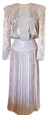 Rare VTG GUNNE SAX Jessica McClintock Bridal Dress Pleated Lace Light Pink Sz 8