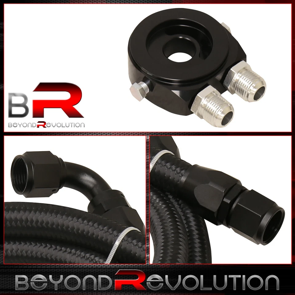 10AN 9 Row Turbo Super Charger N/A Oil Cooler + Relocation Adapter +Lines Black Foto 3 de 4