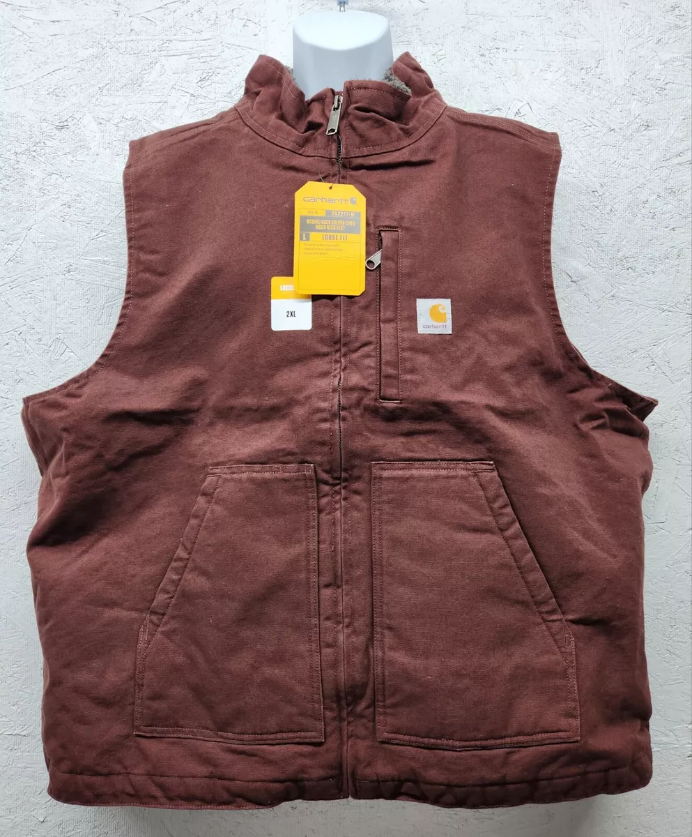 🌟NEW🌟 CARHARTT Mens Size 2XL Dark Cedar Washed Duck Sherpa Lined Vest OV4277-M