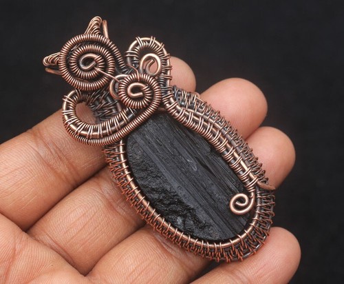 Delicado Turmalina Negra Druzy Alambre de Cobre Envoltura Colgante Joyería Regalo Para Ella N140 - Imagen 7 de 11