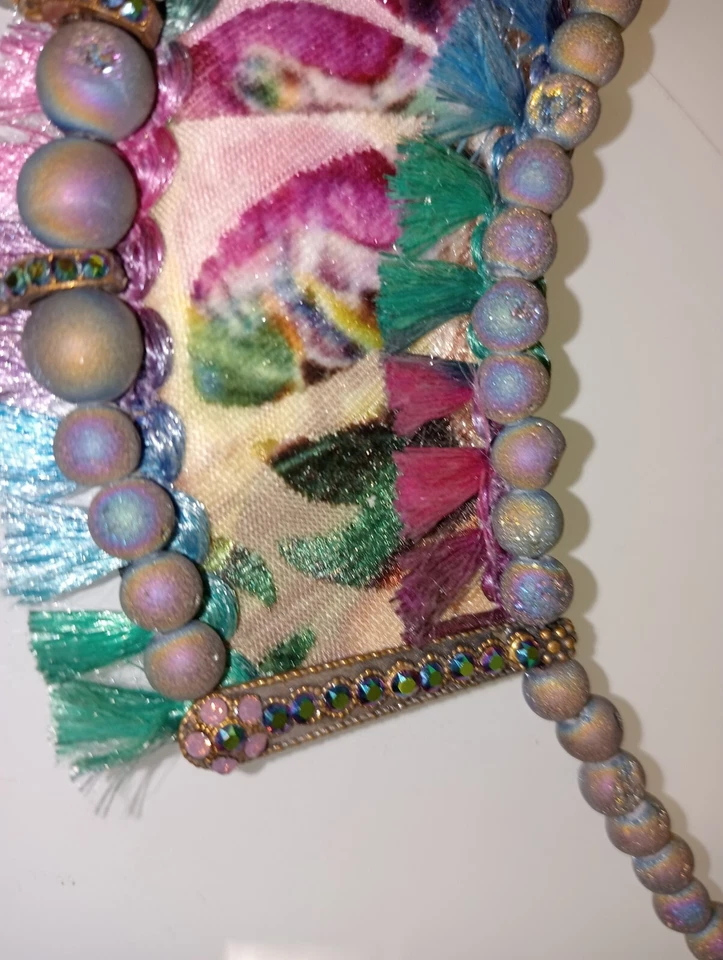 Gargantilha Michal Negrin colar roxo turquesa frisado cristais borlas ISRAEL - Imagem 4 de 4