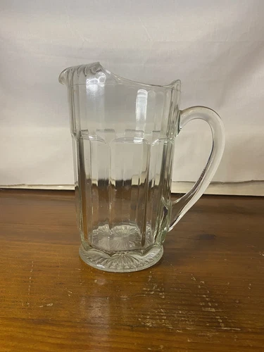 Antique Vintage Depression Clear Glass Ribbed Water Beverage Pitcher