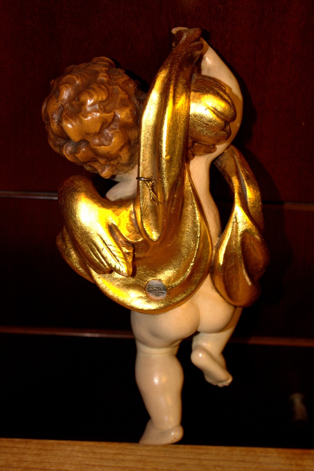 11" ANRI WOOD HAND CARVED CARVING ANGEL PUTTO CHERUB ITALY STATUE WALL FIGURE