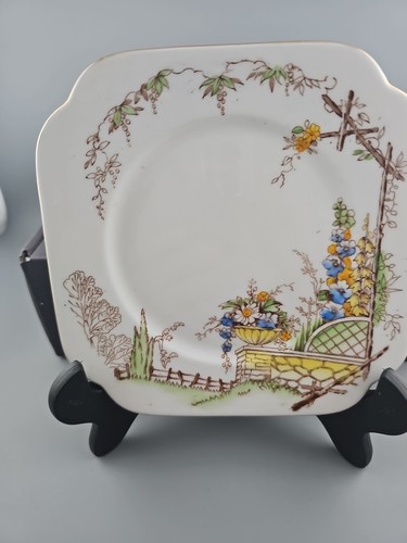 Antique Art Deco Rosly 6422 1920’s Handpainted Flowers Square Side Bread Plate 6 - Picture 2 of 6