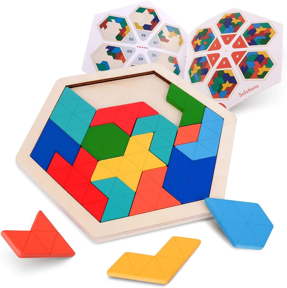 Киндер-головоломка Coogam Holz - Sechseck Form Muster Block Tangram Logik IQ Spiel