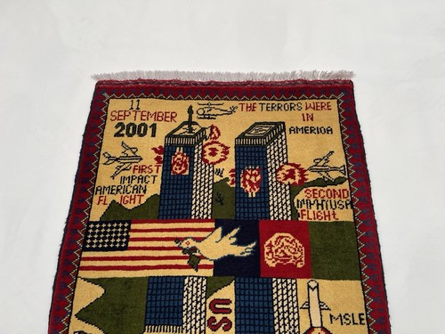 Tappeto da guerra 80x65 cm 9/11 torri gemelle lana tappeto da guerra afgano artigianato #706 - Foto 4 di 12
