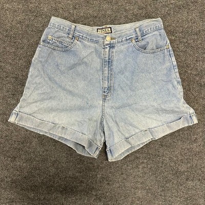 Cenza Denim Shorts Womens Size 14 Light Wash High Waisted Cuffed Cotton Vintage
