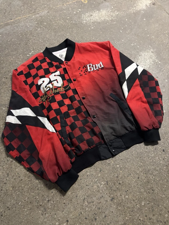 Vintage 90s Budweiser Nascar Racing Ken Schrader All Over Print Button Up Jacket - Image 2 of 4