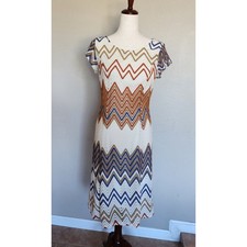 Sharagano Women's Crochet A Line Midi Dress Chevron Workwear Modest