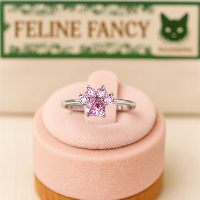 925 Sterling Silber Pfotenabdruck Ring rosa Edelsteine Katzenliebhaber Schmuck Geschenk Rosie