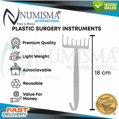Coronal Brow Lift Retractor 7 Sharp Prongs Freeman Face Lift 70mm Wide OR Grade