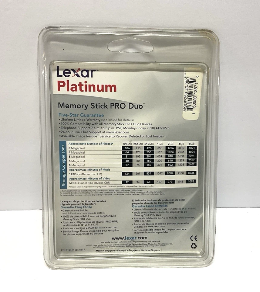 Lexar Platinum 256MB Memory Stick Pro Duo, New Old Stock - Image 2 of 4