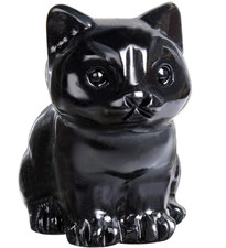 Crystal Cat Figurines Decor, 1.6 Inch Black Obsidian Crystal Kitten Statue Gift