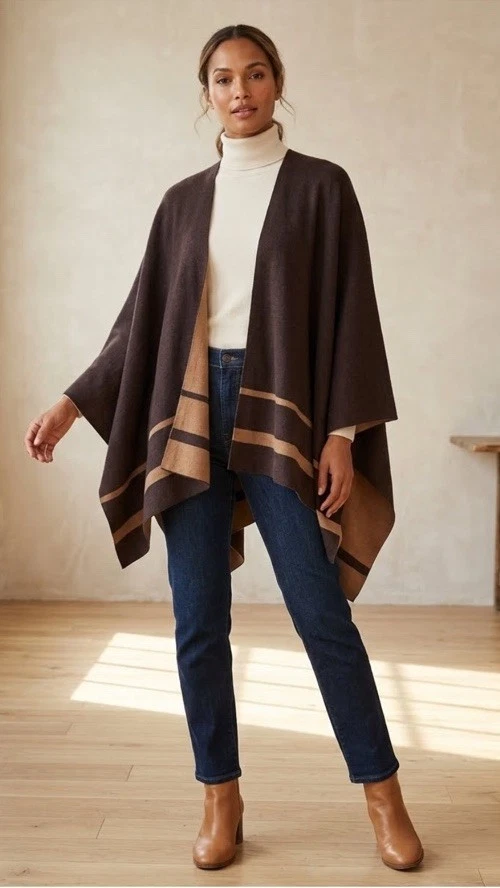 NWT J. McLaughlin Emberly Wrap Poncho OS Heather Brown Open Front Designer