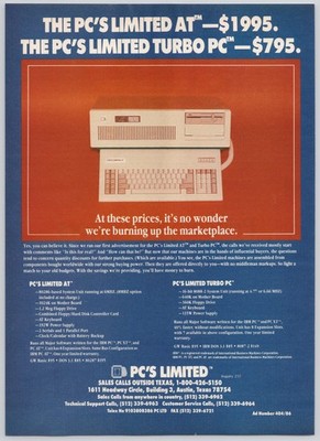 PC's Limited AT Turbo Computer 1986 Vintage Print Ad