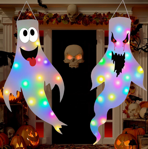 Halloween Hanging Ghost Decorations 2 Pack 47in Light Up LED Outdoor Indoor - Picture 9 of 15