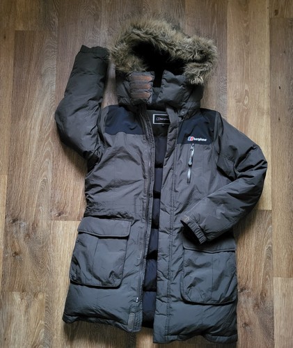 Dark Khaki Berghaus Puffer Jacket Fur Hooded Mid-length Age 15 Teenager Unisex - Picture 11 of 17
