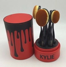 Kylie Jenner 10 Pc Oval Make Up Brush Set And Holder Red and Black Drip New