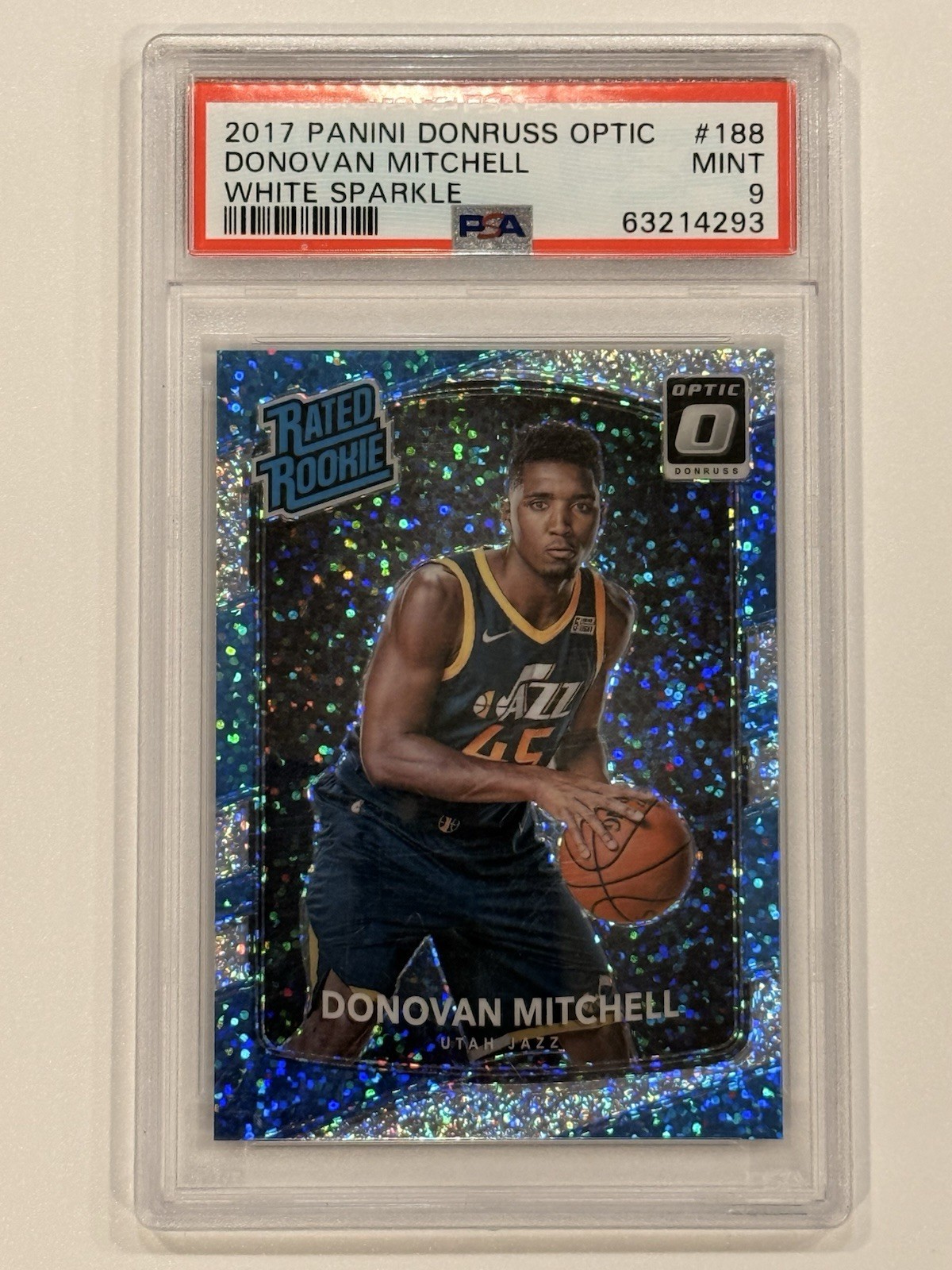 2017 Donruss Optic White Sparkle SSP Donovan Mitchell Rookie PSA 9