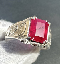 Natural Red Ruby Gemstone Ring With 925 Sterling Silver Men's Engagement Ring