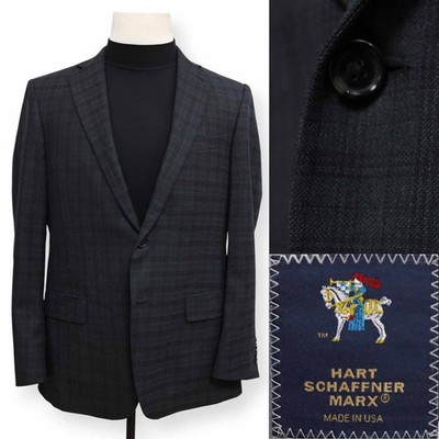 HART SCHAFFNER MARX mens dark gray PLAID sport coat suit jacket blazer 42 R