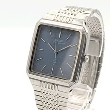 SEIKO KING QUARTZ 9721-5020 Men's Silver Square Blue Dial Vintage Watch
