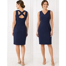 NWT Tahari Crisscross Back Sheath Navy Blue Dress