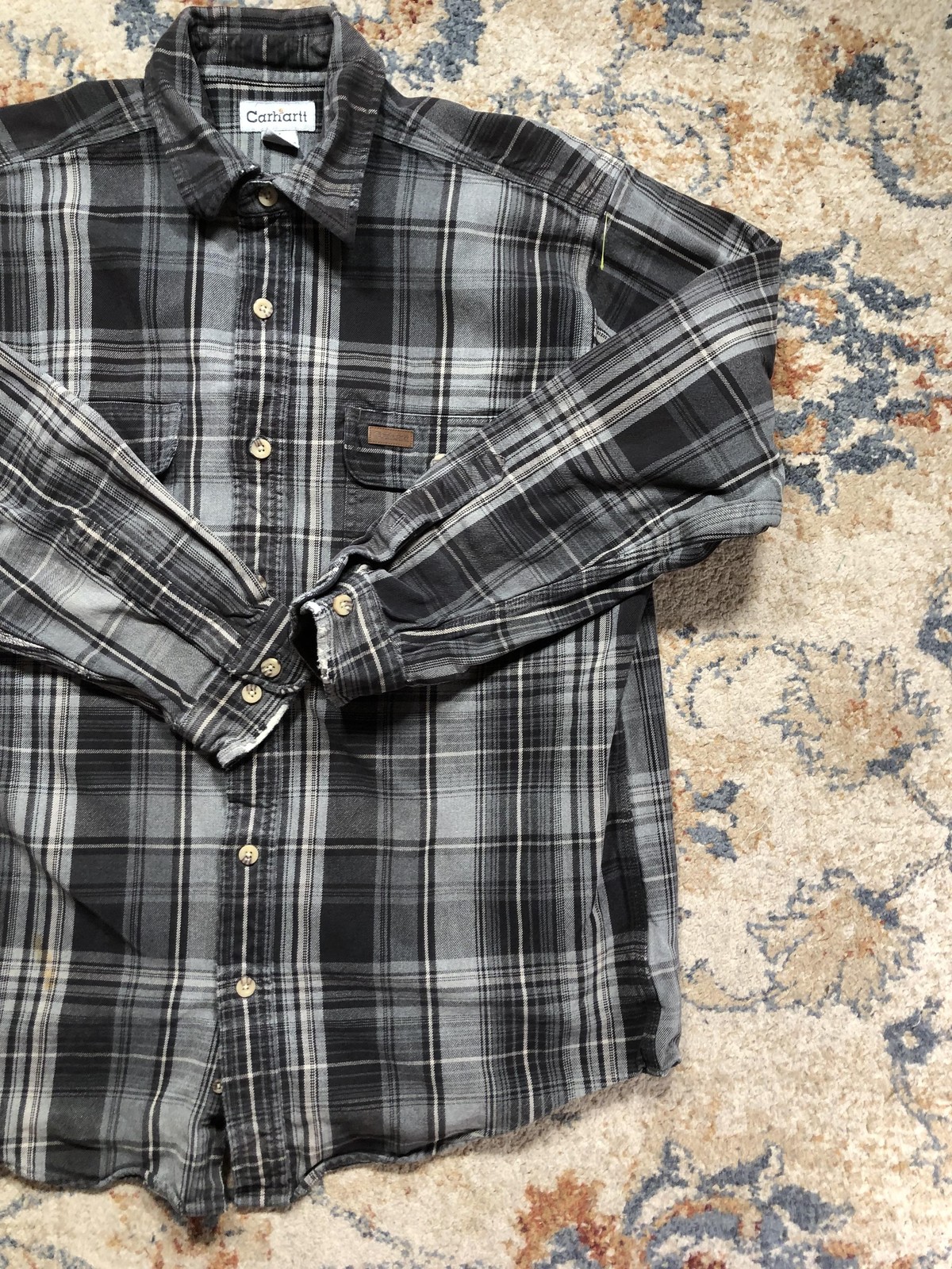 Carhartt Shirt Mens Large Gray Plaid Flannel Button Front Long Sleeve Workwear thumbnail 4