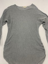 Michael Kors Waffle Knit Tunic Sweater Womens M Gray Side Button Hi Lo Hem
