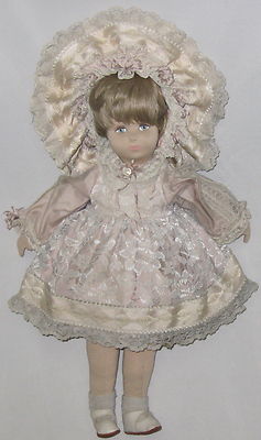Vintage 20'' Vlasta Cloth Oil Painted Face & Body Doll Beautiful Satin Lace