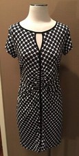 Michael Farrell M Black & White Jersey Office Core Dress W Ruched Keyhole Front
