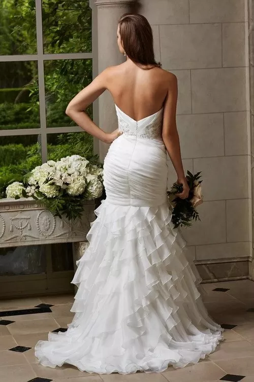 Vestido de novia WTOO marfil adornado sin tirantes organza volantes talla 10 $1899 Foto 2 de 4