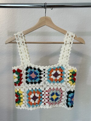 Cider Granny Square Crochet Tank Top Size Small Women s Retro Vintage Handmade