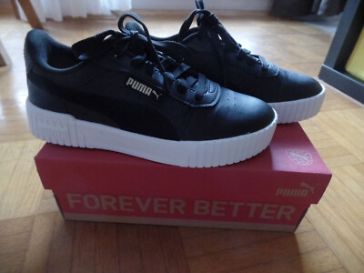 Puma Carina 2.0 Logobsession Sneaker Leder Schuhe schwarz weiß gold 37 NEU + OVP
