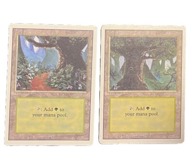 Magic The Gathering MTG Forest Unlimited X2 Regular Land One Has Writing On Back