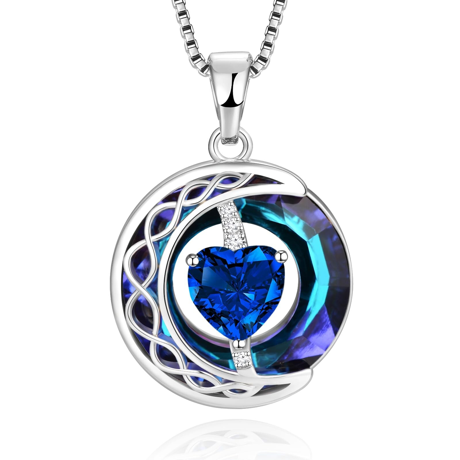 LIANYU Necklace for Women Blue Sapphire Necklace Jewelry for Women Moon Penda...