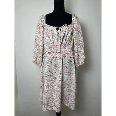 As U Wish Floral Elastic Waist Balloon Sleeve Boho Casual Dress Women's 1X 