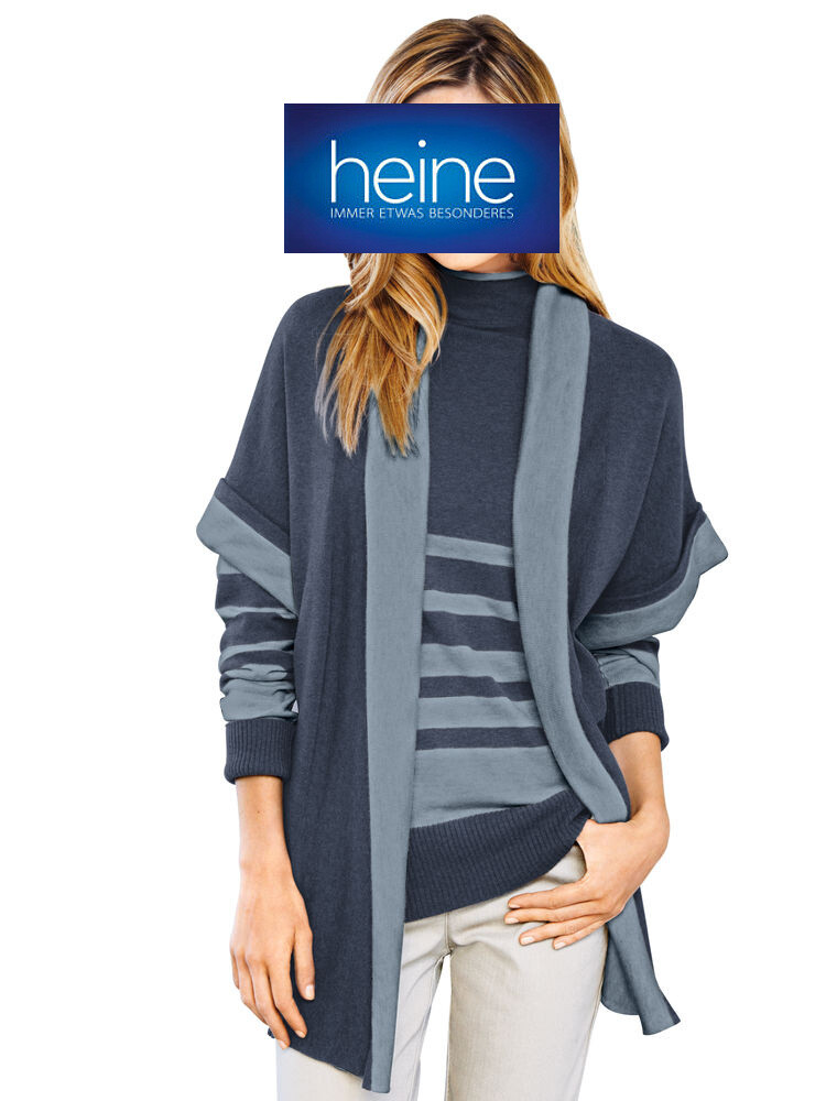 Long-Strickjacke Heine mit Cashmere Blau NEU