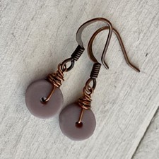 Min Favorit Opaque Lavender Sea Glass Bead Copper Artisan Earrings Petite