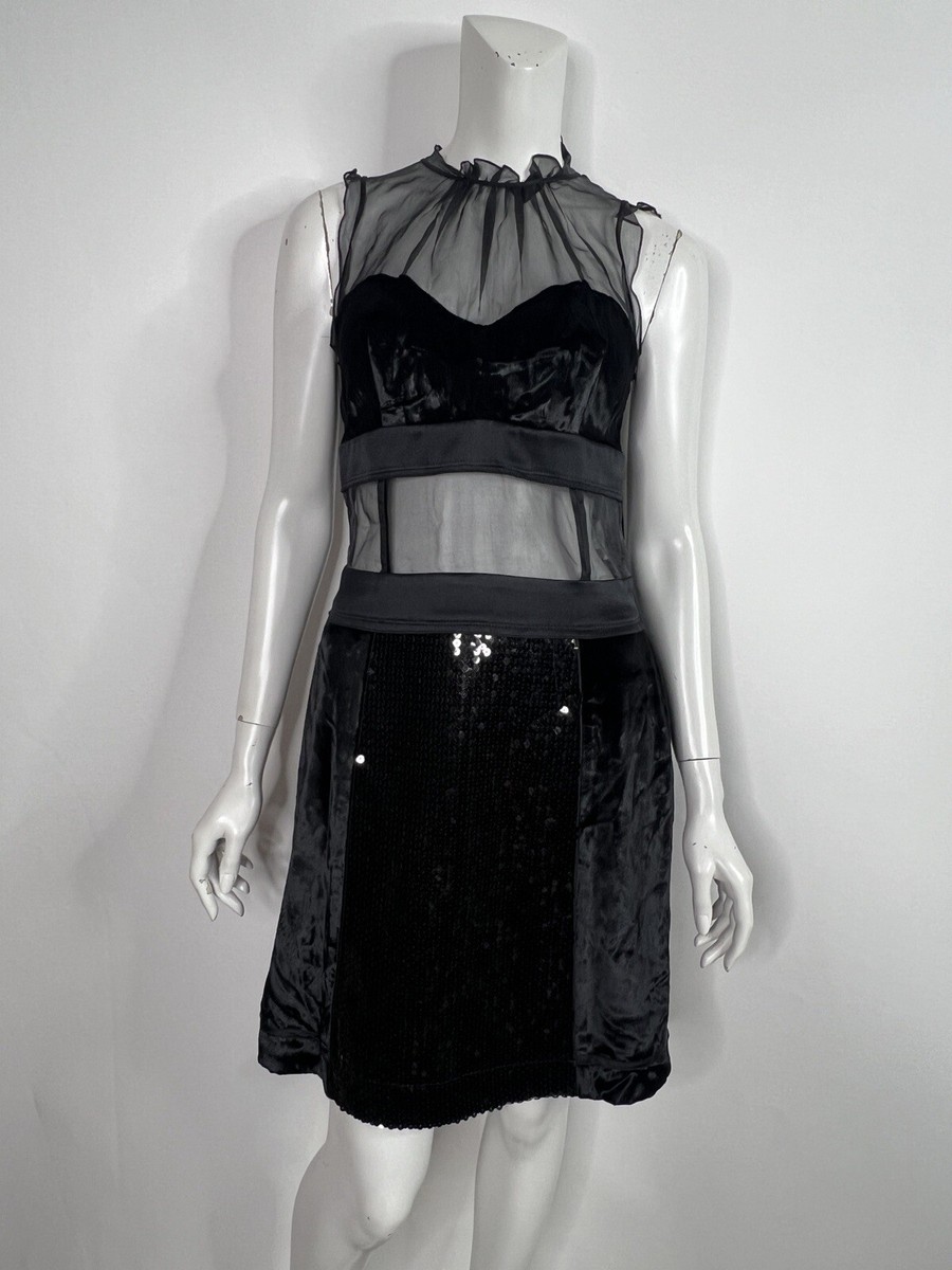 dolce and gabbana black sequin dress NWT Dolce & Gabbana Black Sequin Flared Cross-Back Mini Dress 40/US 4 $2,345